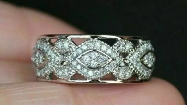 0.95 Ct Round lab created Diamond Wedding Engagement Band Ring White Finish