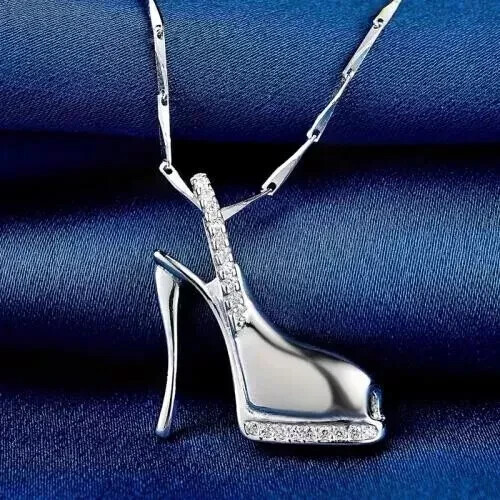 1.00 Ct Round Cut Lab-Created Diamond Ladies Heel Pendant 14k White Gold Plated
