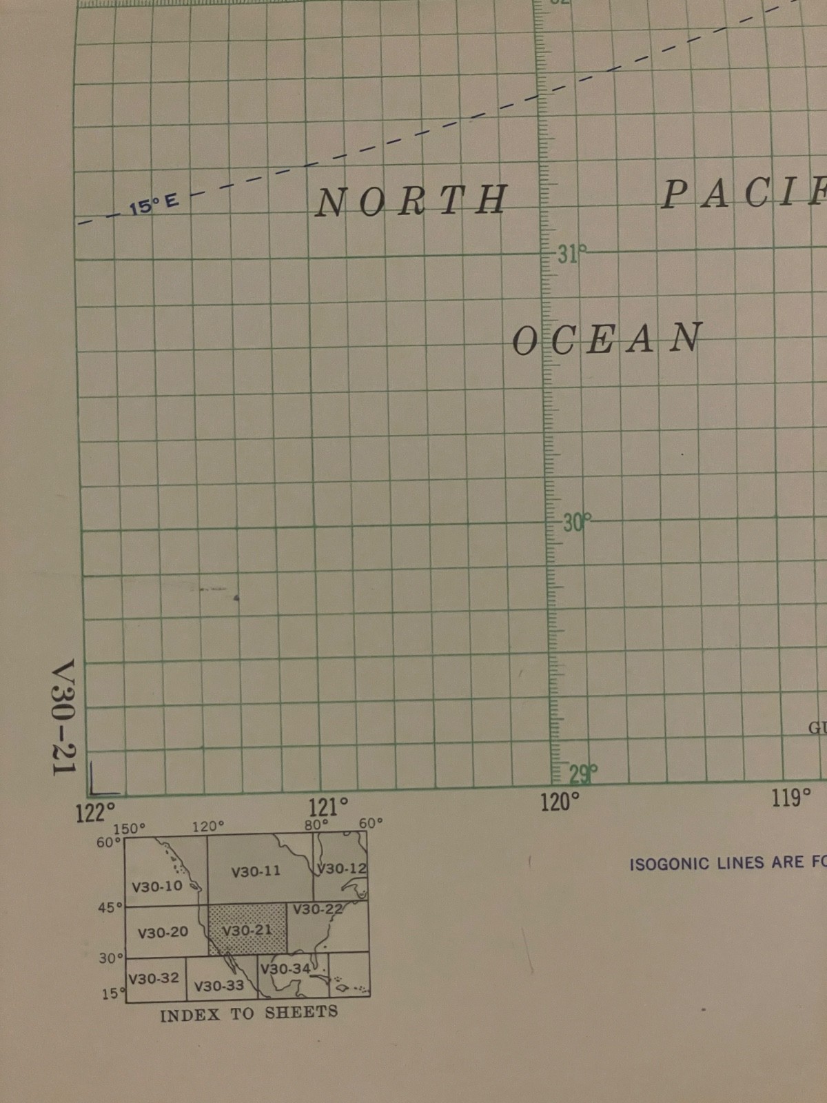 1952 Air Navigation Chart Hydrographic Office US Navy V30-21 5th Edition