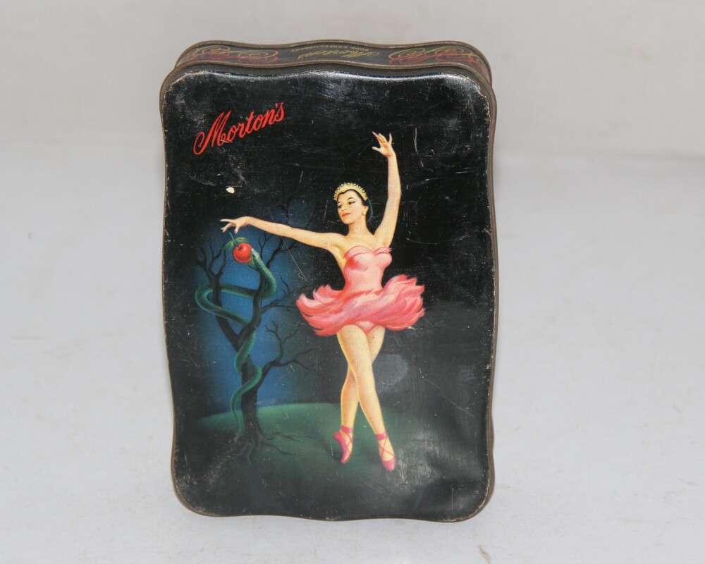 Vintage Lady Picture Print Morton Pure Confectionery Ad Litho Tin Box