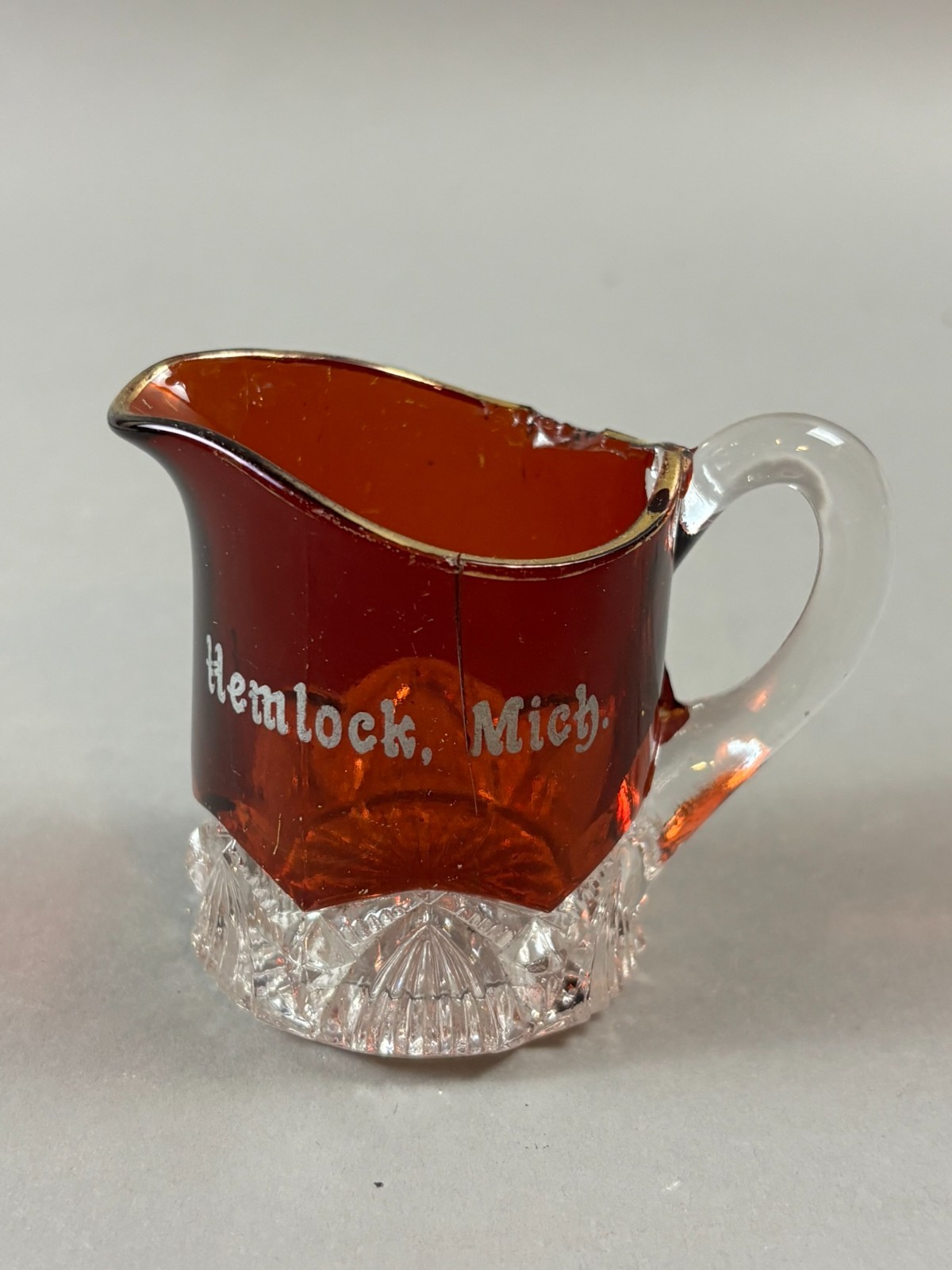 #254 Antique Original HEMLOCK Michigan Ruby Red Flash Souvenir Glass CREAMER