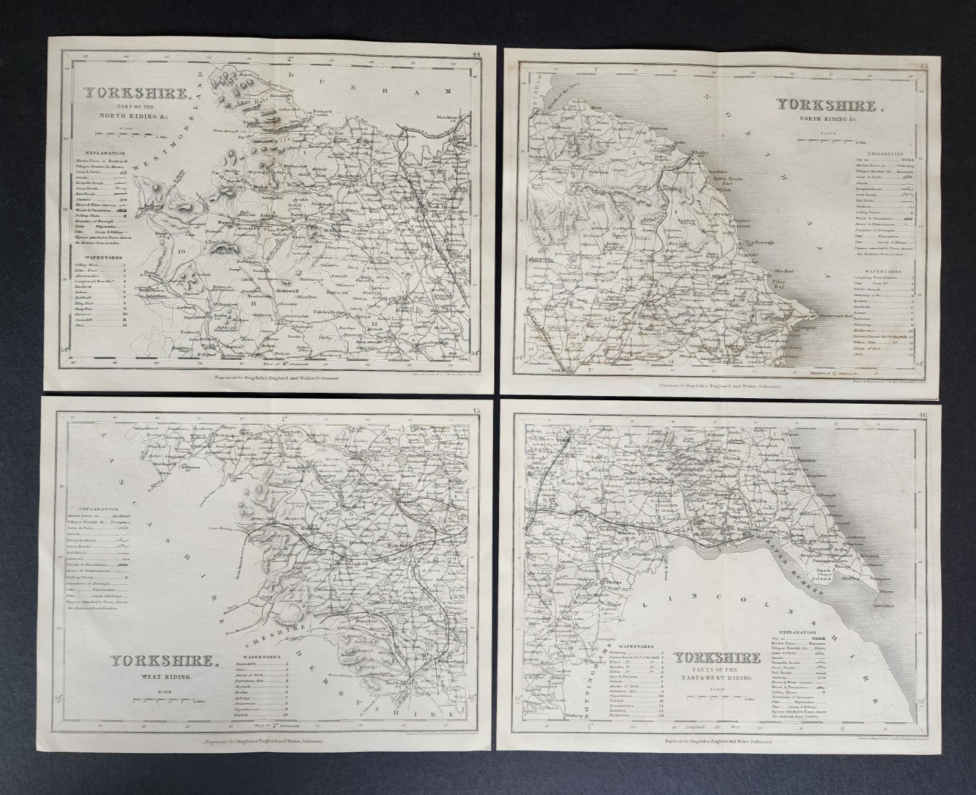Antique c. 1850 County Map Set – Yorkshire – Joshua Archer