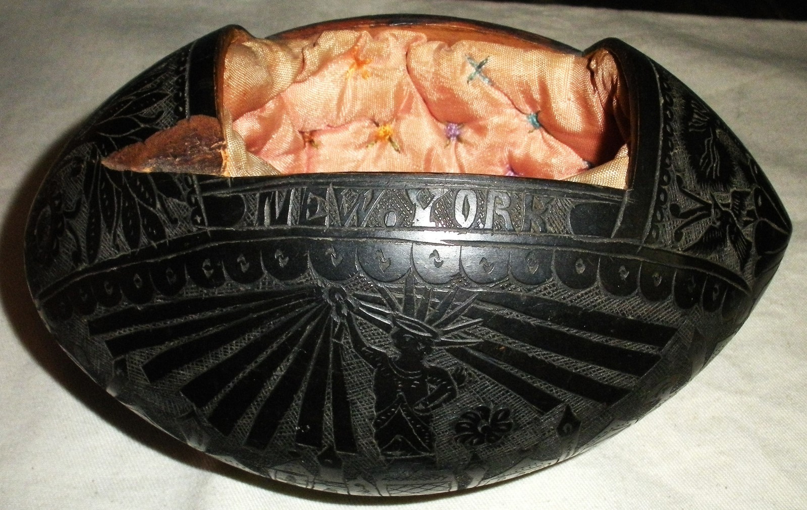 ANTIQUE c. 1886 MARITIME SAILOR CARVED COCONUT STATUE OF LIBERTY NEW YORK vafo