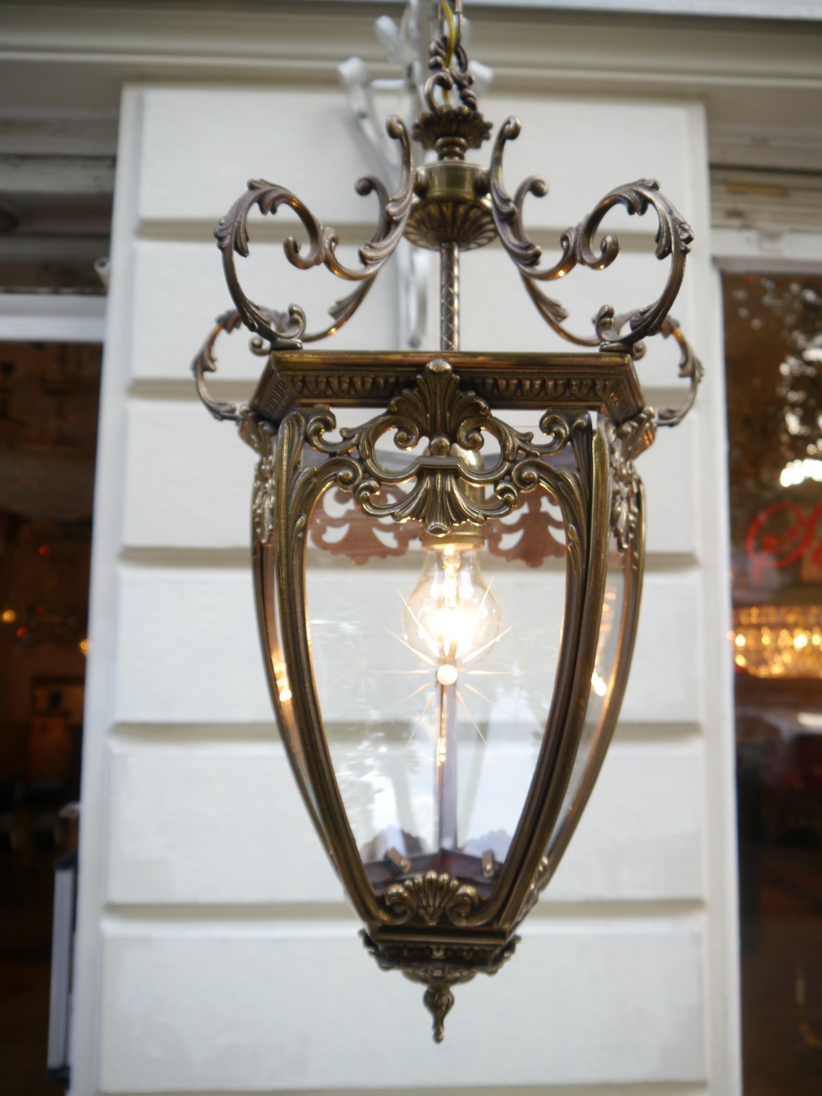 LARGE BRONZE LANTERN SOLID CEILING LAMP FIXTURES CHANDELIER CUT GLASS CRYSTAL