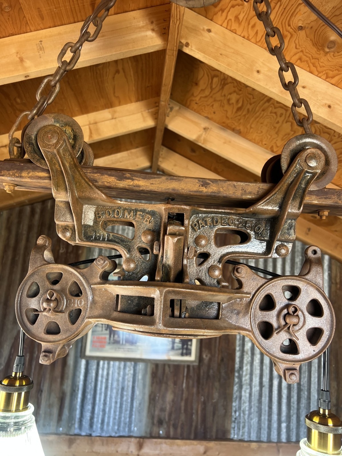 UNIQUE AUTHENTIC HAND-CRAFTED 1900’s BARN HAY-TROLLEY LIGHT FIXTURE