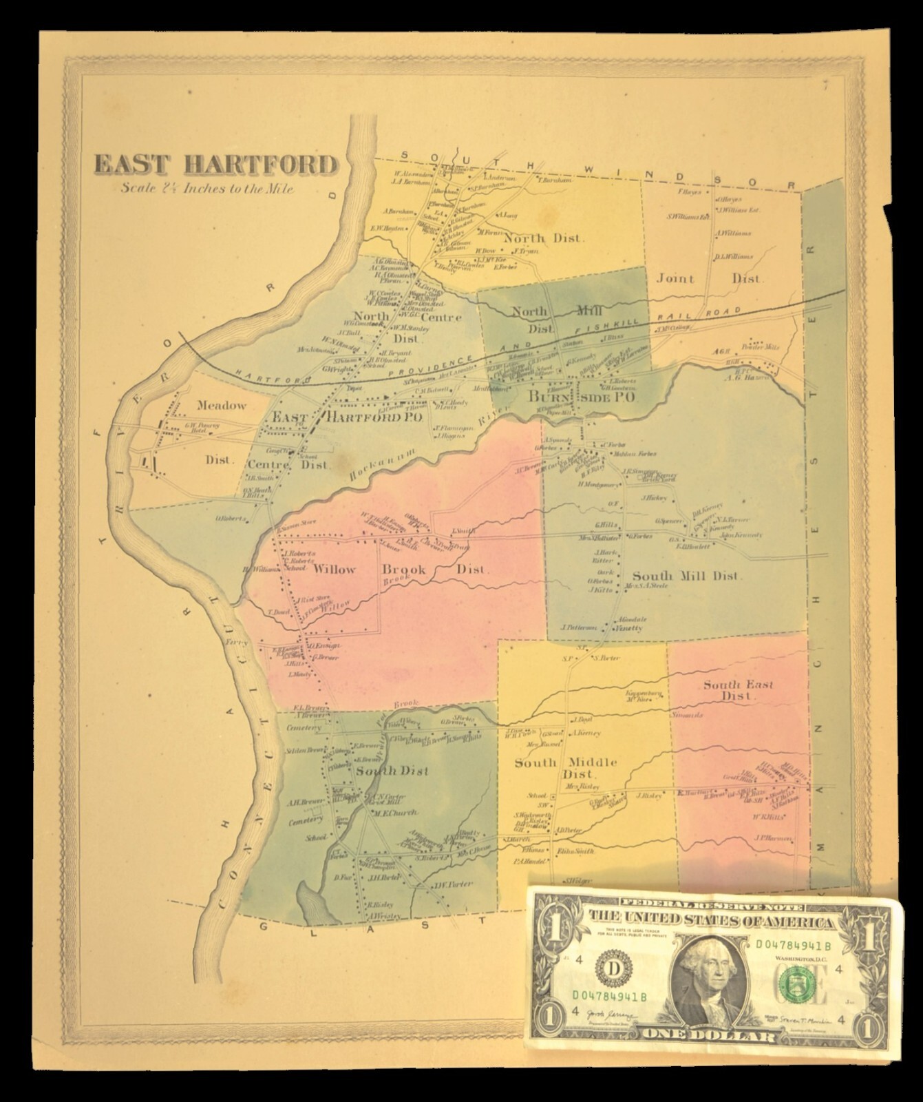 Antique Map of East Hartford Connecticut River Hartford Providence & Fishkill RR