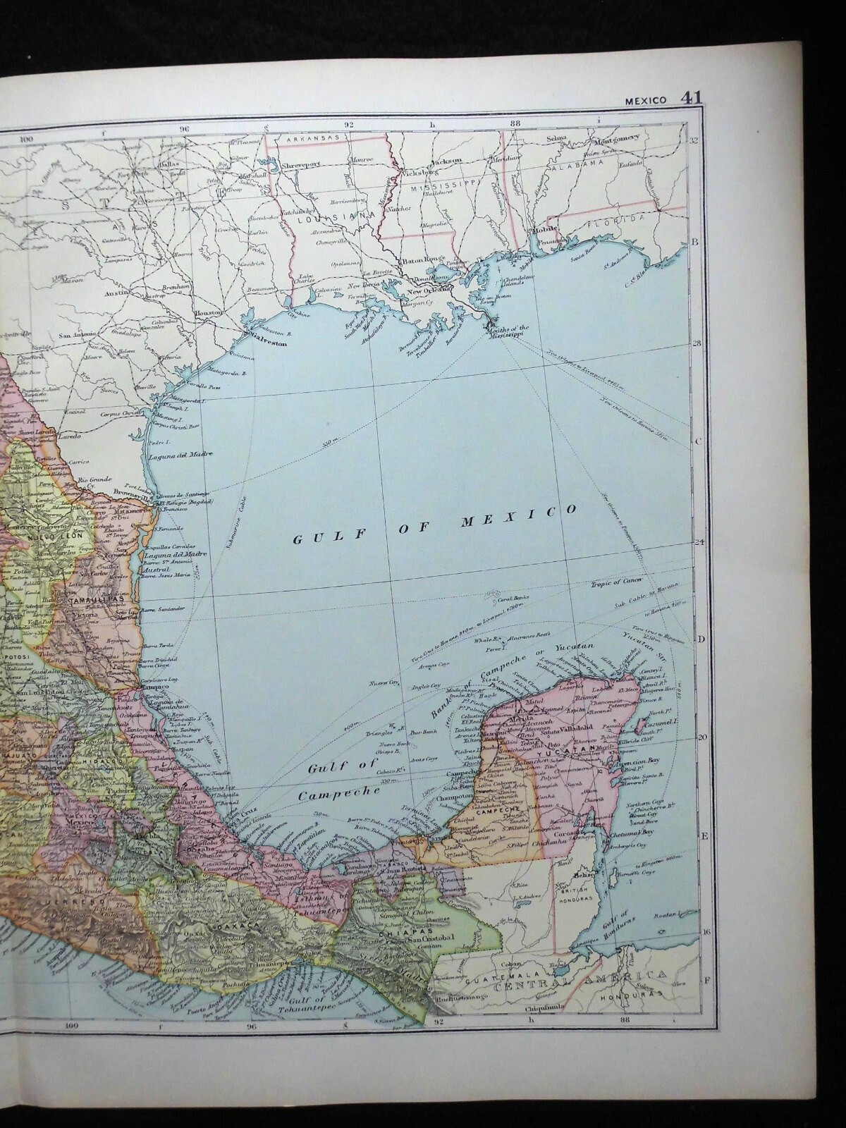 MEXICO; Original Victorian Colour Map (c1890) North/South America, Gulf Area, 55