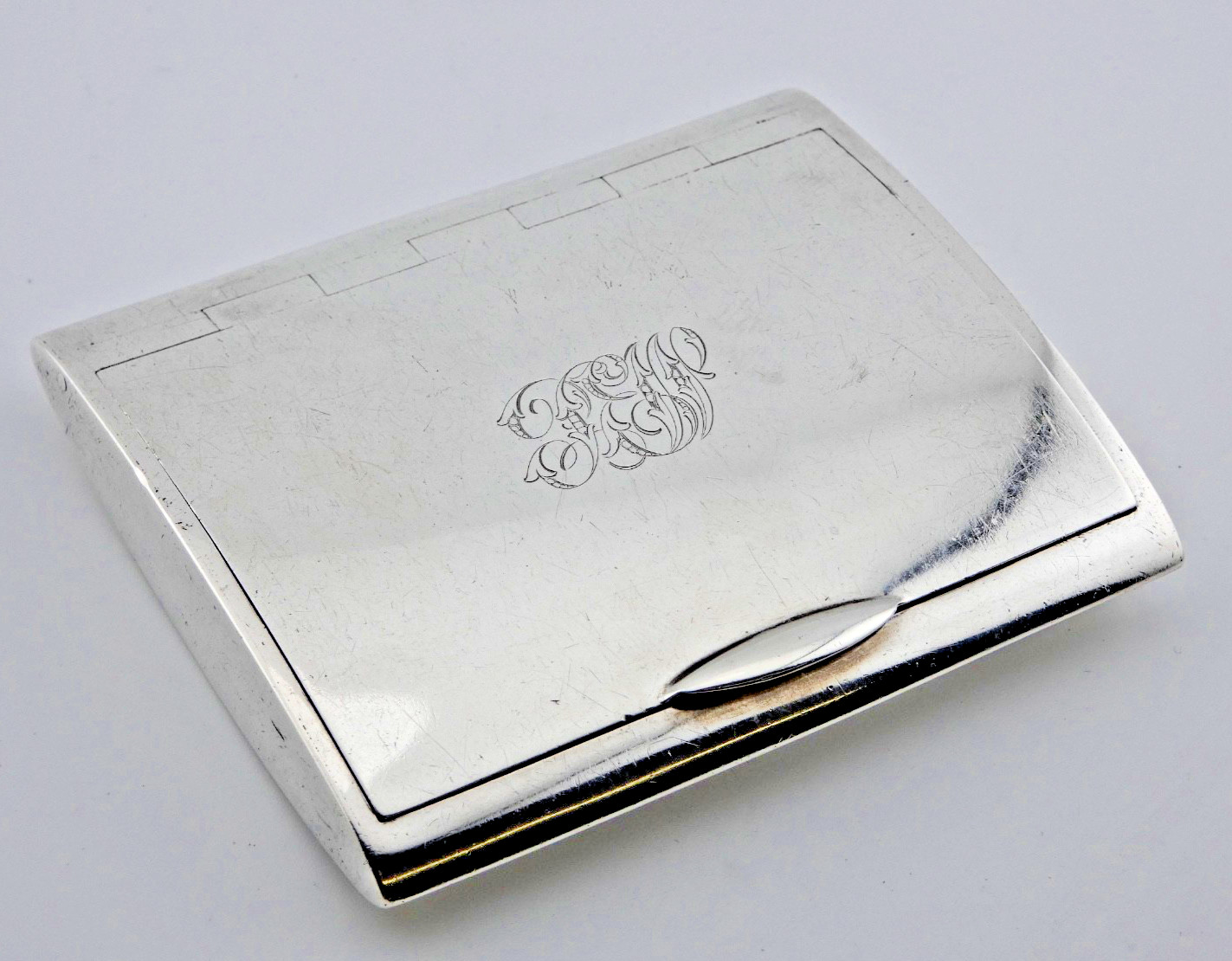 ART DECO SOLID STERLING SILVER CIGARETTE SNUFF TOBACCO CASE C.1920 – 99.2grams