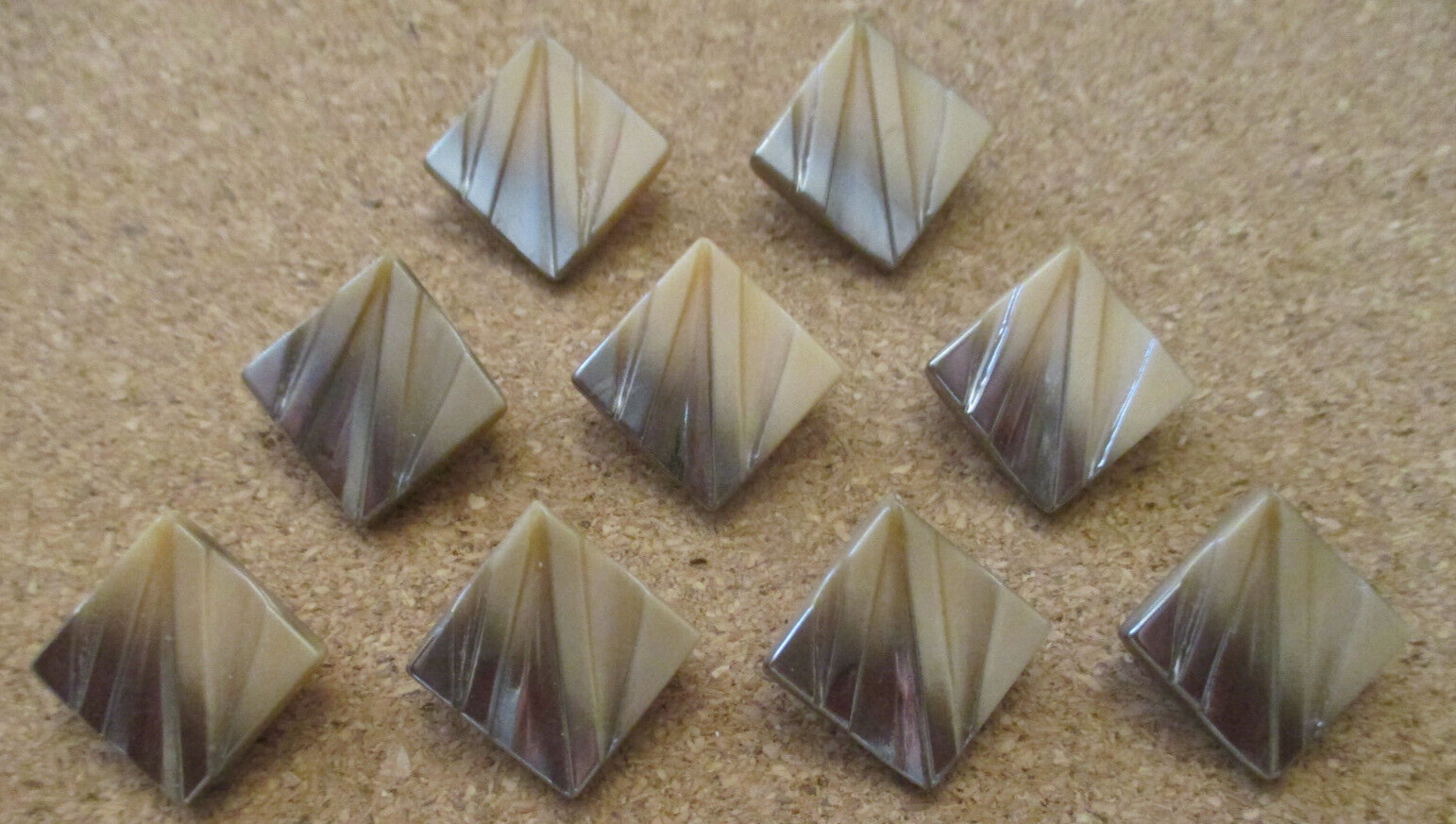 10-Czech Glass Art Deco Geometric Design-Square Silver/Beige Buttons #50-15.81mm
