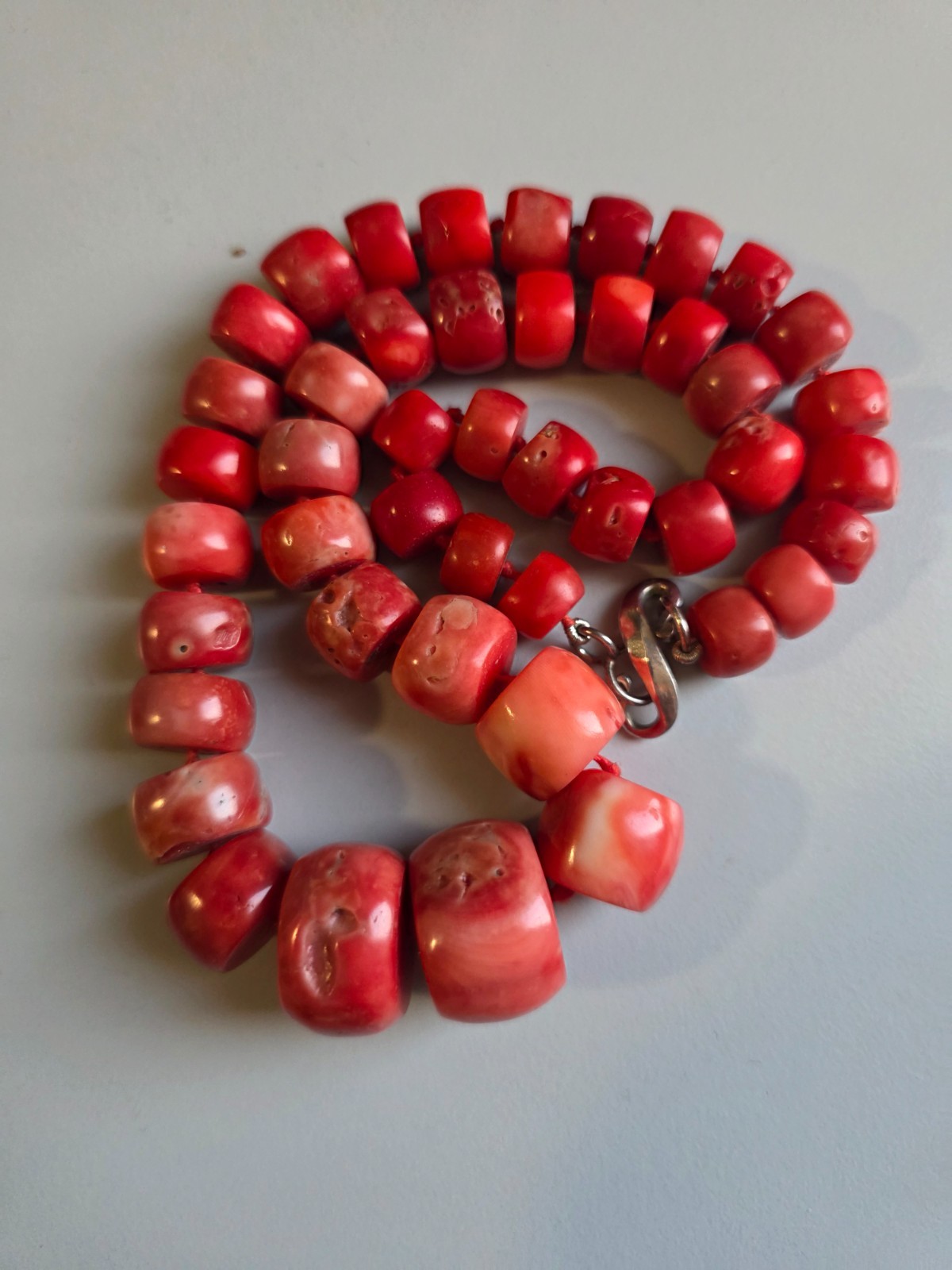 Antique Coral Beads Necklace Silver Clasp Hallmarked Women Head Punze 146gr