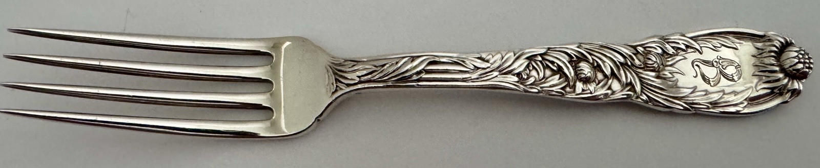 TIFFANY CHRYSANTHEMUM STERLING 6 3/4” LUNCH FORK OLD ONE BEAUTIFUL FLORAL MONO