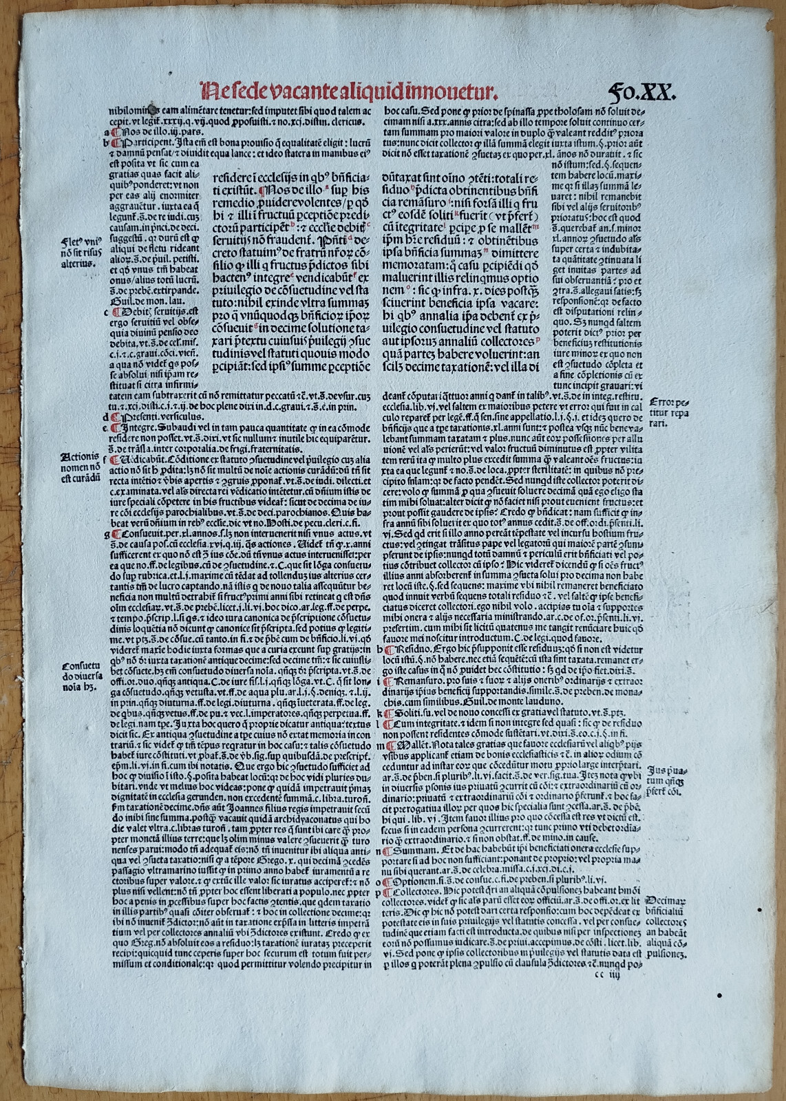 Original Post Incunable Leaf Gratianus Decretum Lyon Fradin – 1510 (E)