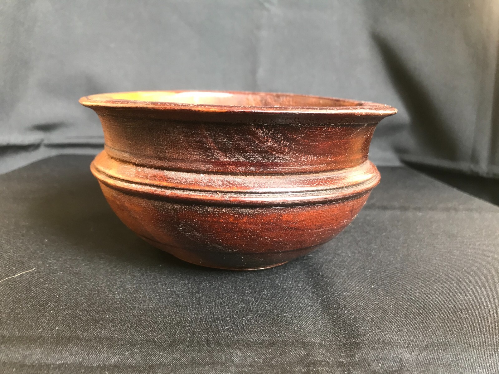 Hand Carved Primitive Antique Single Piece Hard Wood Wooden Rice Curry Bowl B34