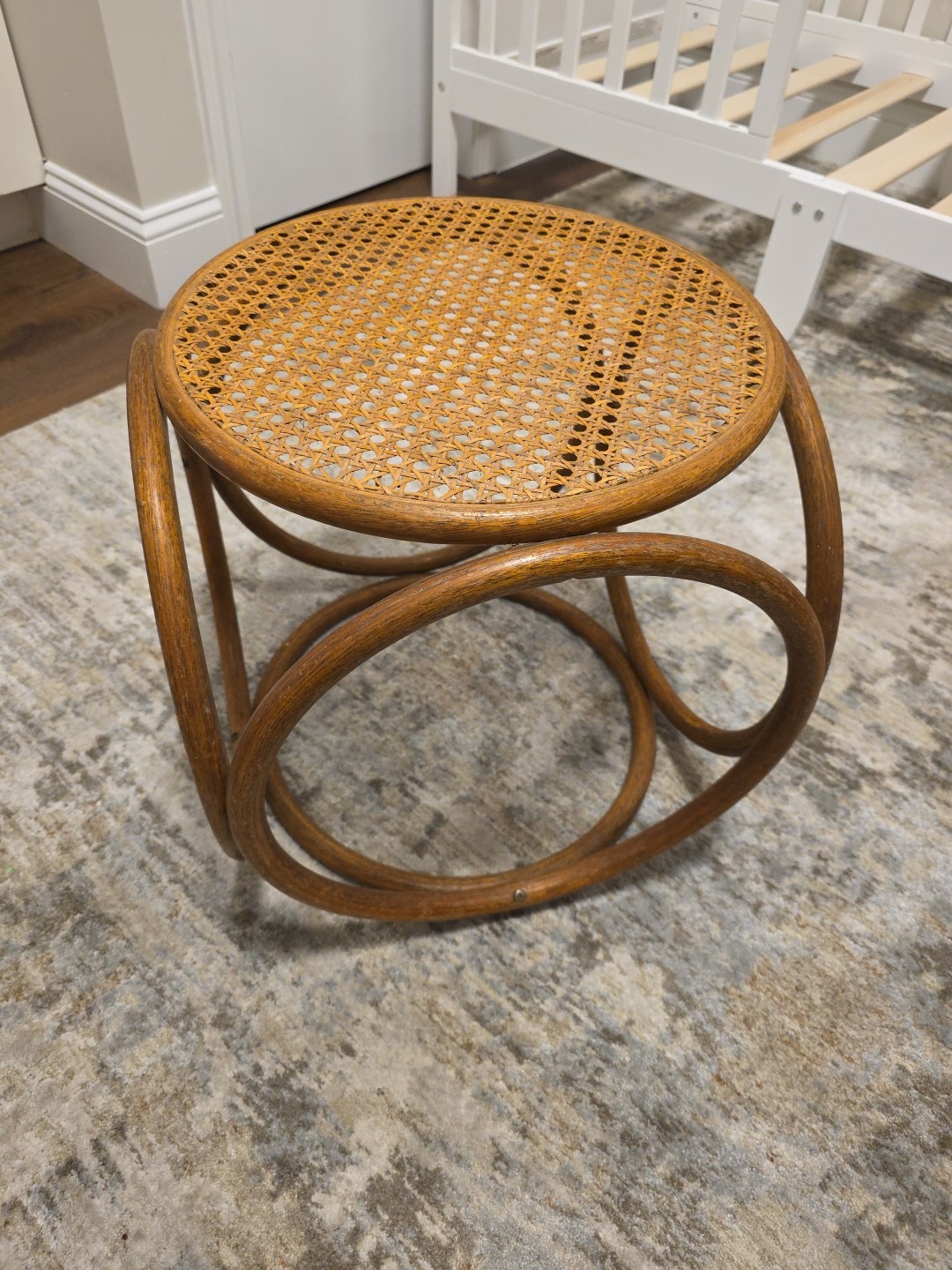 Mid-Century MCM Bentwood Cane Seat Thonet Style Foot Stool Table Bamboo