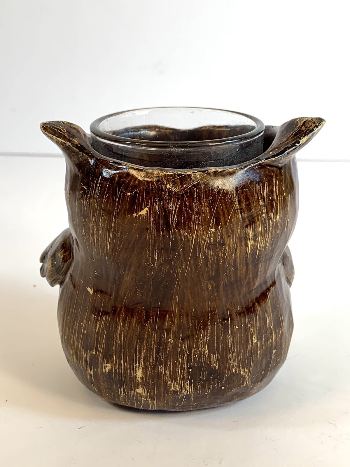 Owl Candle Holder/Statue Mid Century Ceramic 3 1/2” X3 1/2”