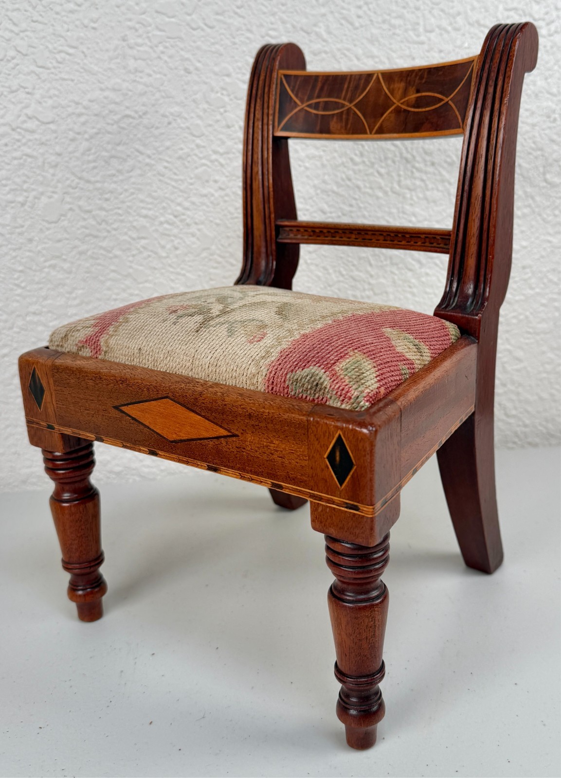Antique English Georgian Inlaid Mahogany Miniature Chair 19th C. Salesman Sample