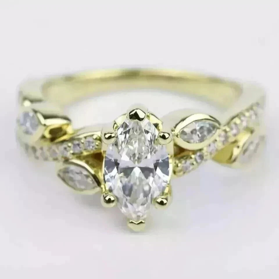 2 Ct Marquise Cut White Lab-Created Wedding Band Ring 14k Yellow Gold Plated