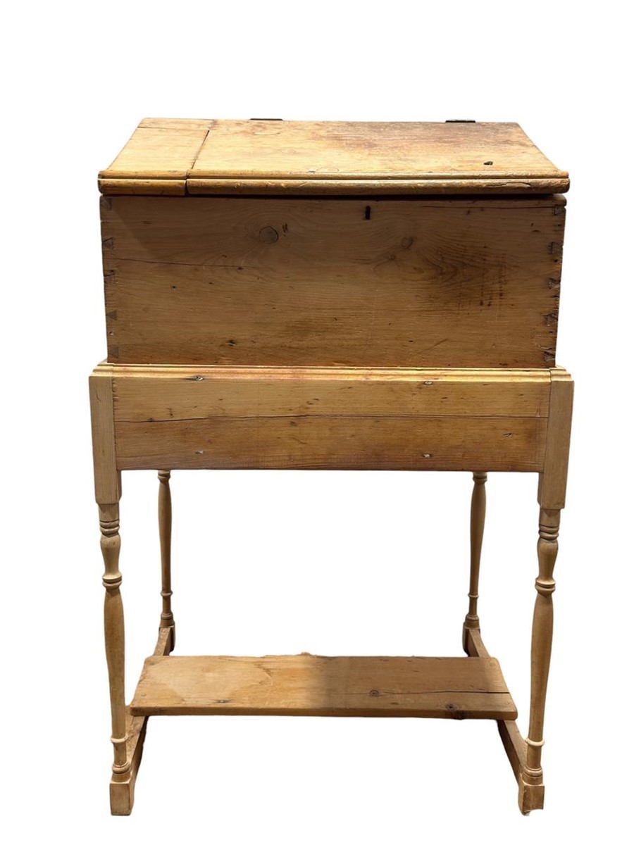 Antique American Primitive Bleached Pine Plantation Slant Top Desk on Stand