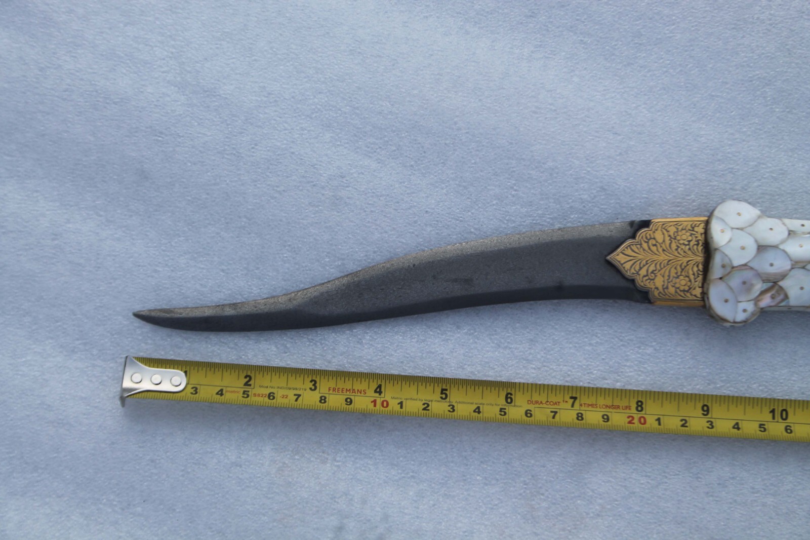 old vintage mother of pearl pistol grip handle gold damascened wootz steel blade