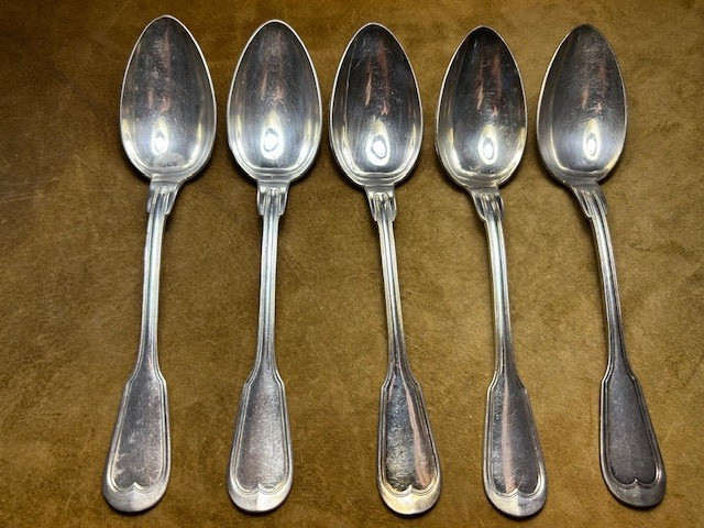 Five Au Bon Marche French Silver-plated tablespoons c. 1865