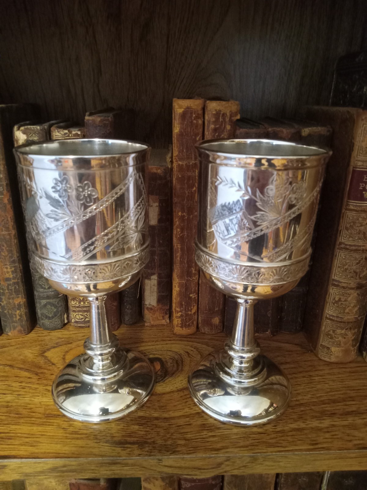James W Tufts Antique Victorian Pair Of Silverplated Goblets