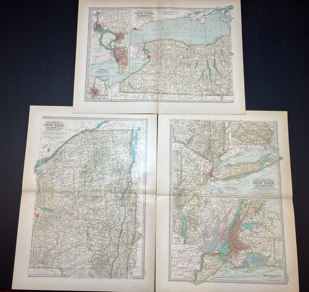1897 NEW YORK MAPs, Set of 3 fm 1897 Century Atlas Plate 11, 12, 13 SEE DESCRIP