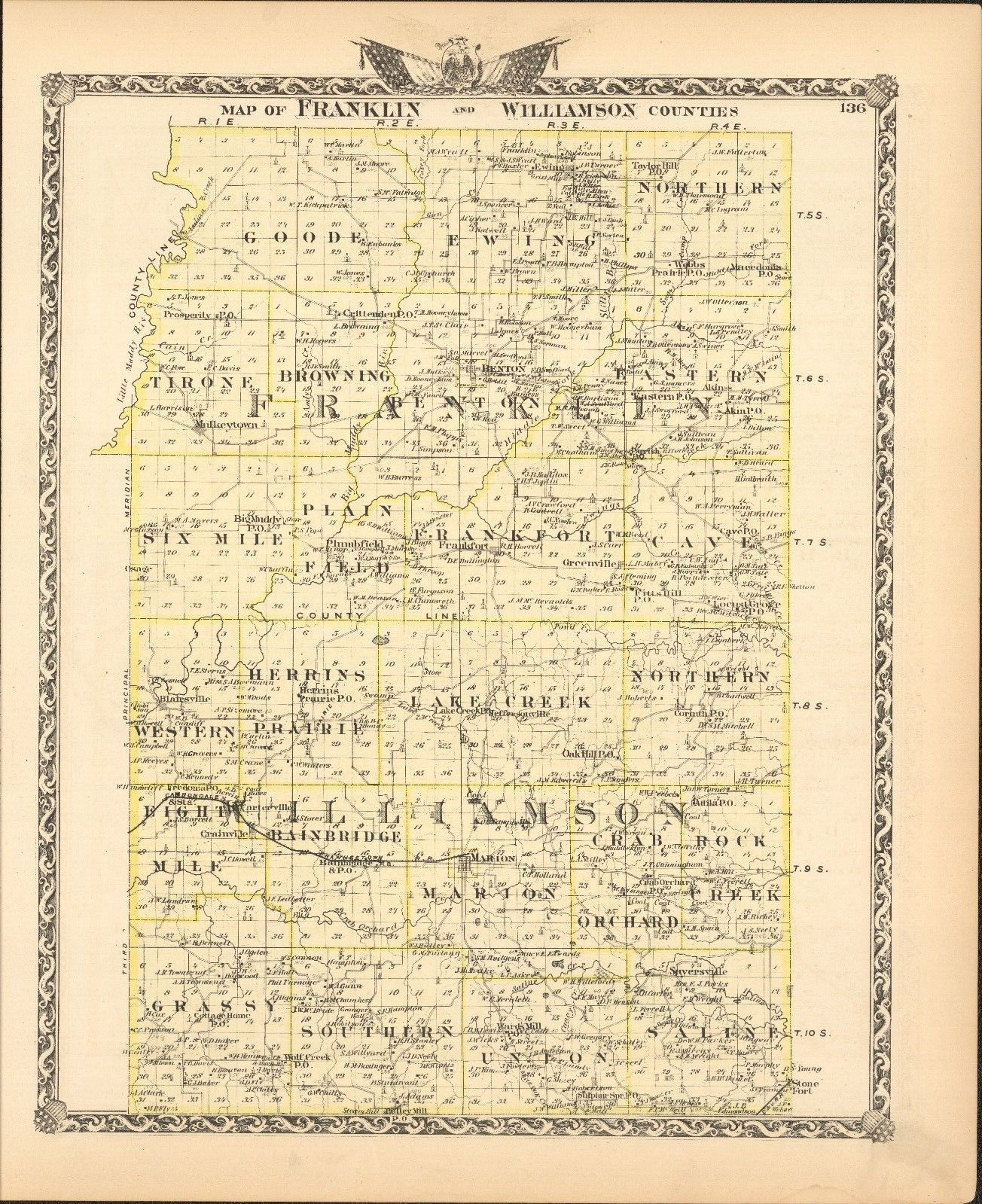 1876 Franklin Williamson Perry county map antique ~ 17.3″ x 13.8″ hand colored