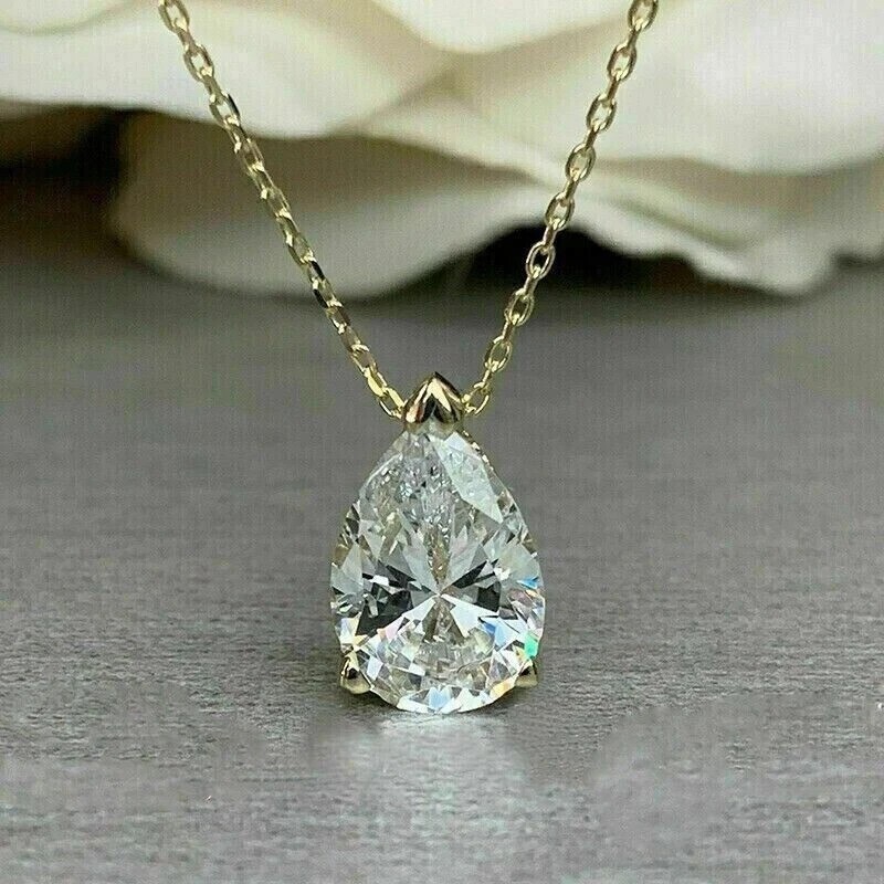 Daily Wear Solitaire Pendant Pear Cut Simulated Diamond 14k Yellow Gold Plated