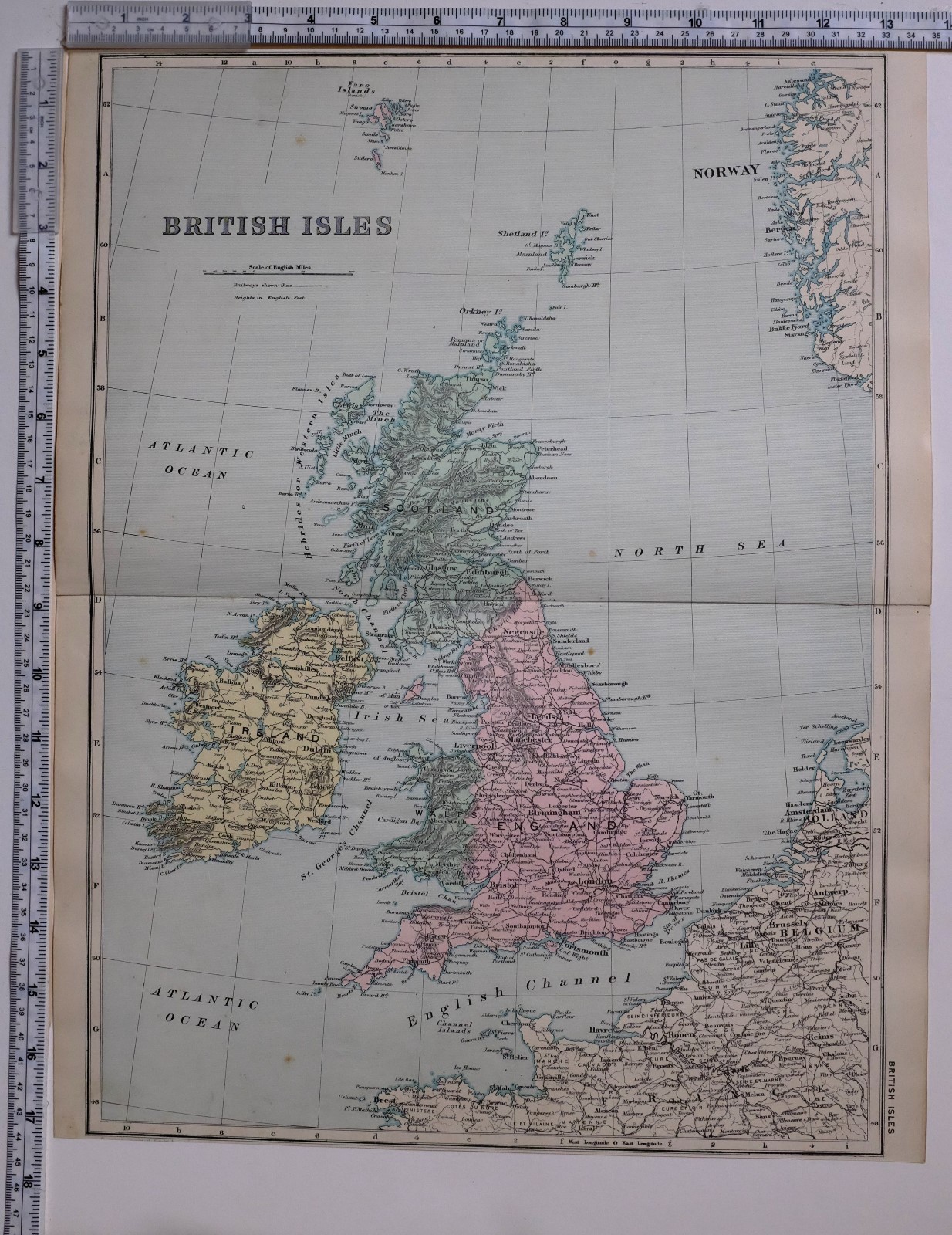 1891 ANTIQUE MAP ~ BRITISH ISLES IRELAND SCOTLAND GLASGOW EDINBURGH NEWCASTLE