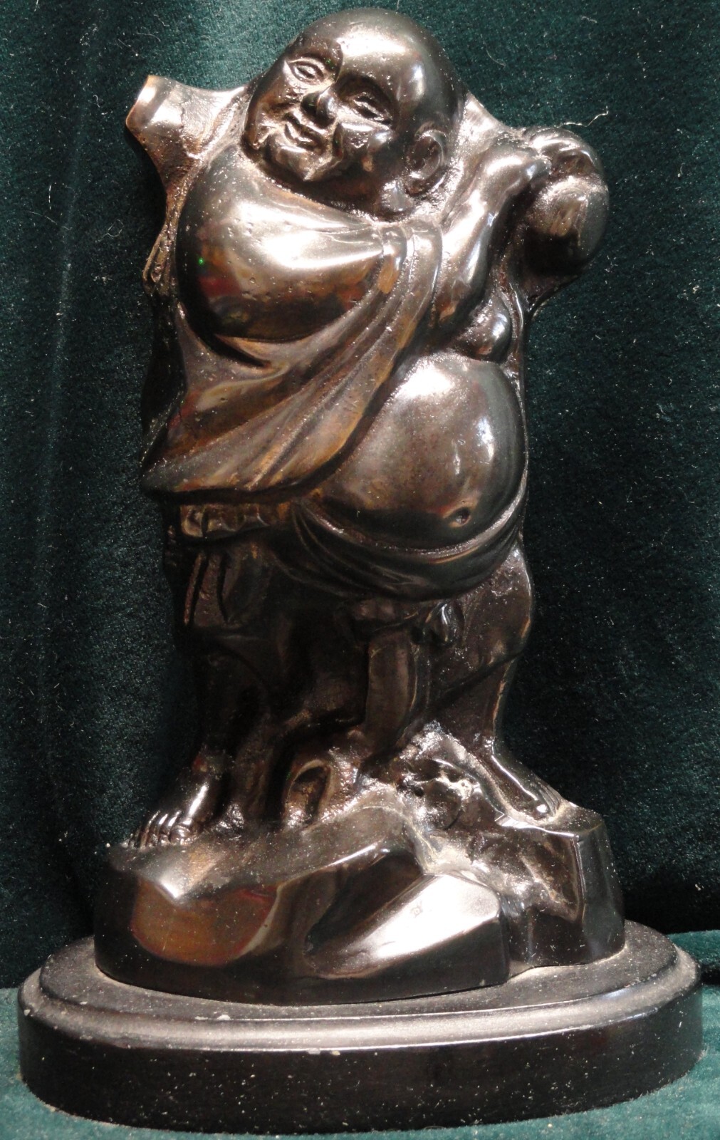 Vintage Heavy 7-1/2″ tall Bronze Standing BUDDHA Sculpture LACQ India 3 pounds