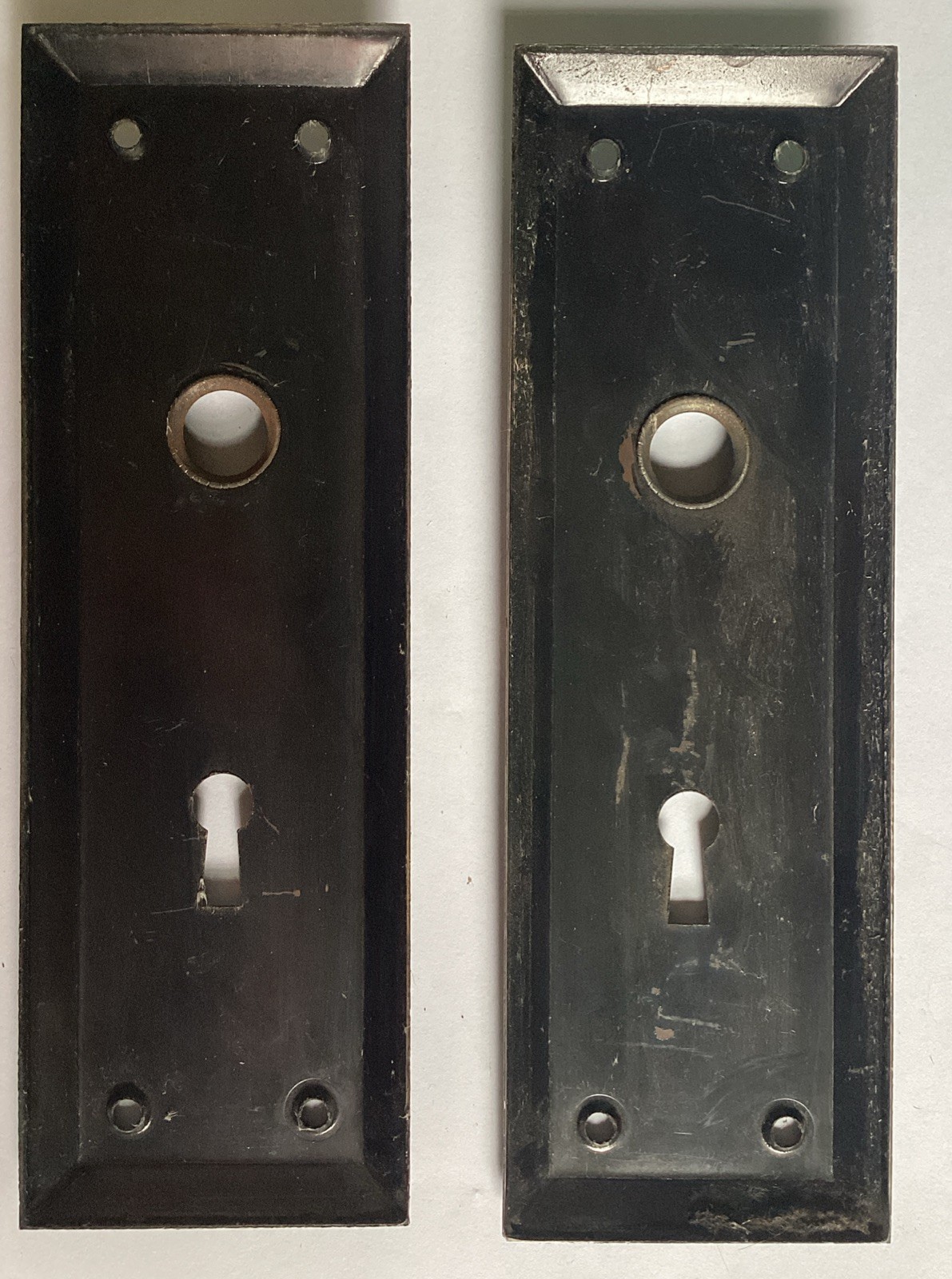 Vintage Flashed Copper Backplates Two Jappaned Door Knob Plates