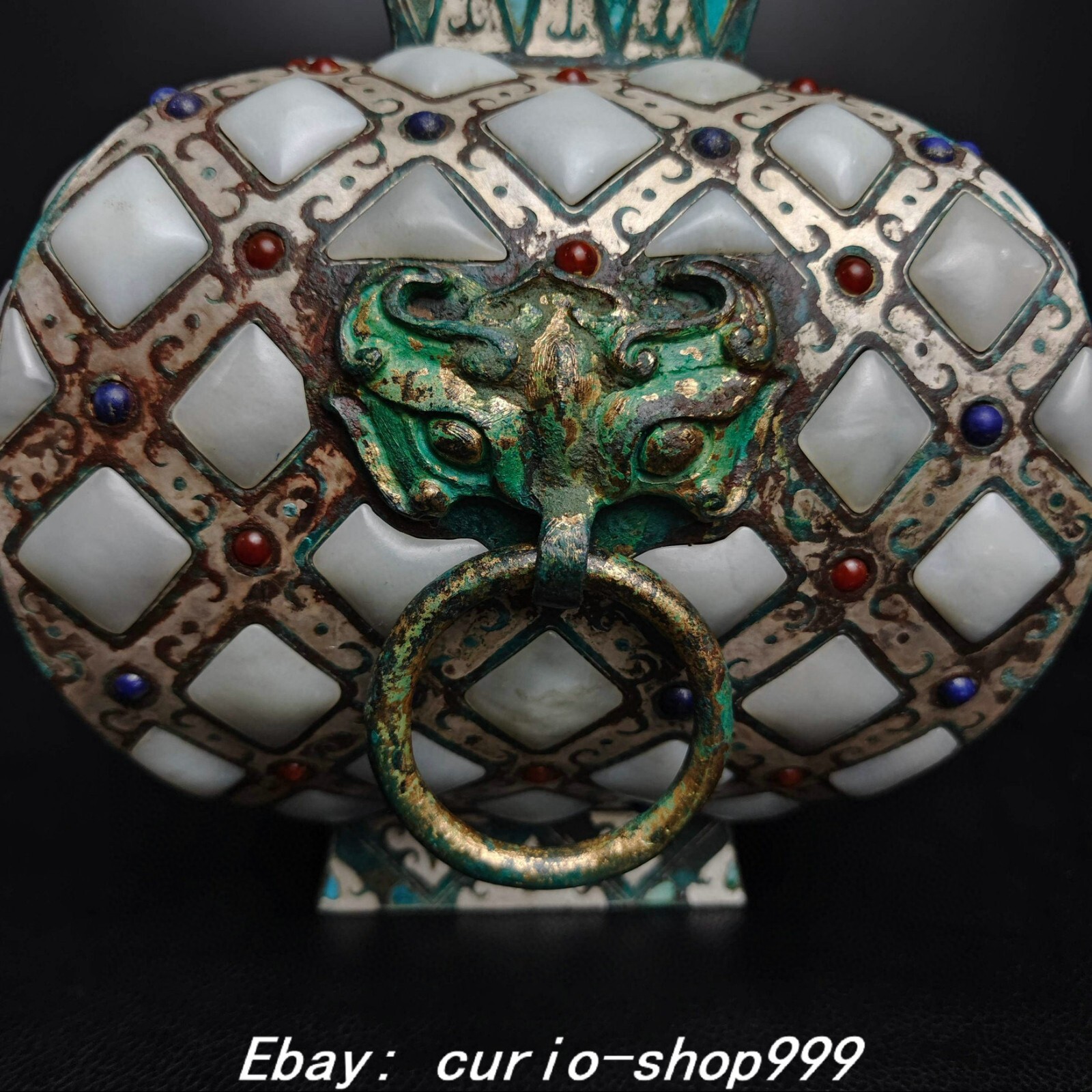 Warring Dynasty Bronze Ware Gold Silver Inlay Turquoise Phoenix Bird Bottle Vase