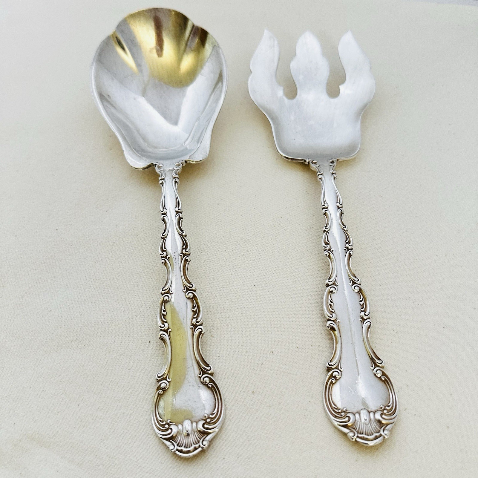 Gorham STRASBOURG Sterling Silver 2-Pc Solid Salad Serving Set NO MONOGRAM 1897