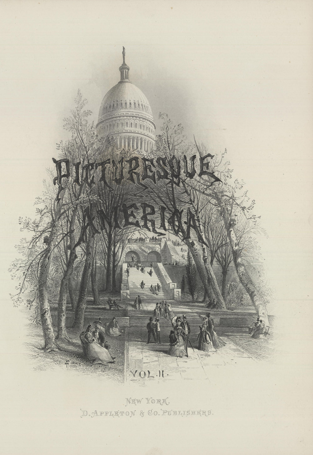 1874 Picturesque America Print: Title Page from Book, Capitol Building(Original)