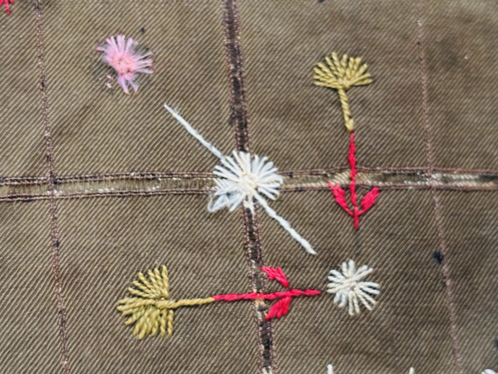 🌟1894 Antique Victorian Botanical Embroidered CRAZY QUILT Signed SARA A+ Skill