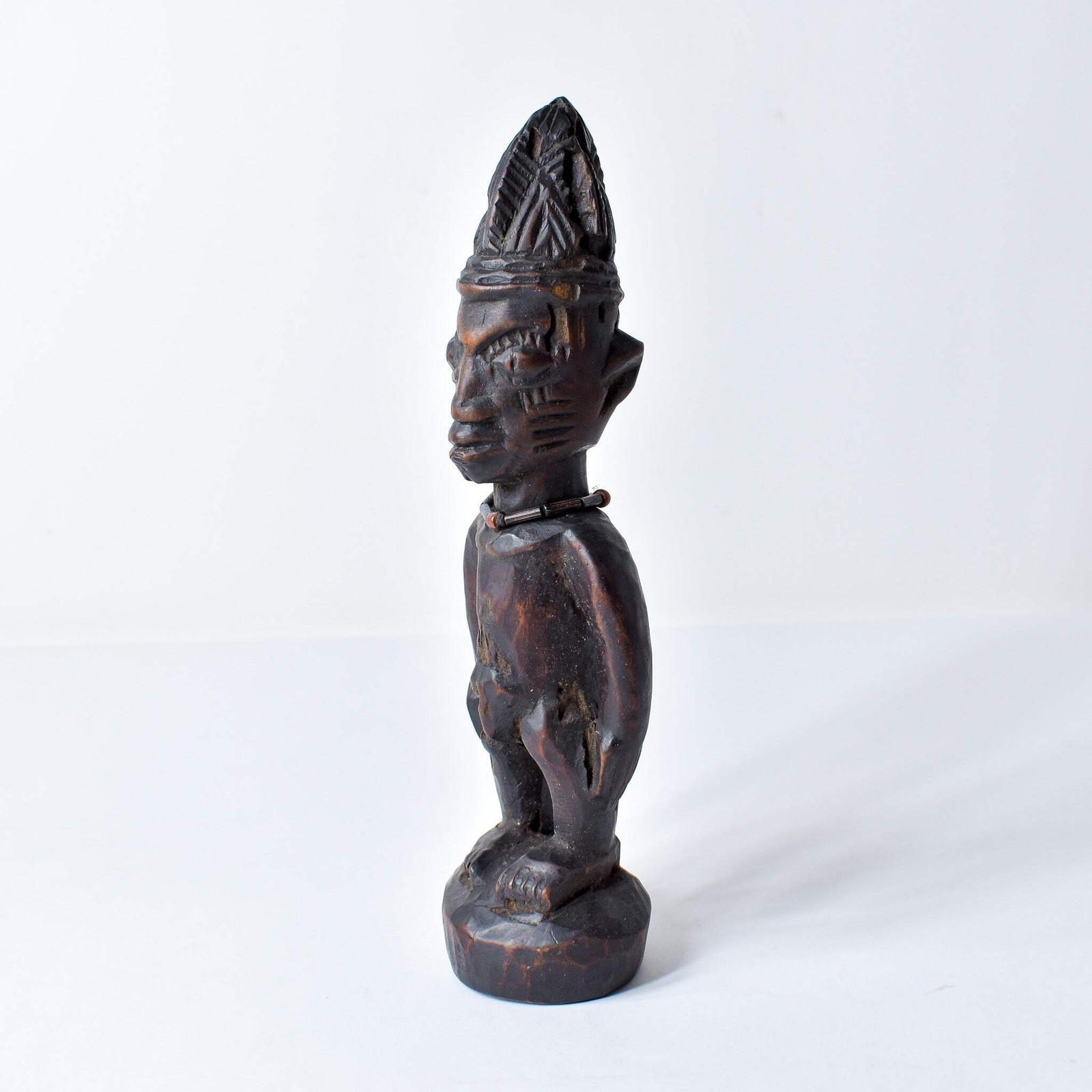 Yoruba Ibeji Male Figure With Glass Bead Necklace Nigeria