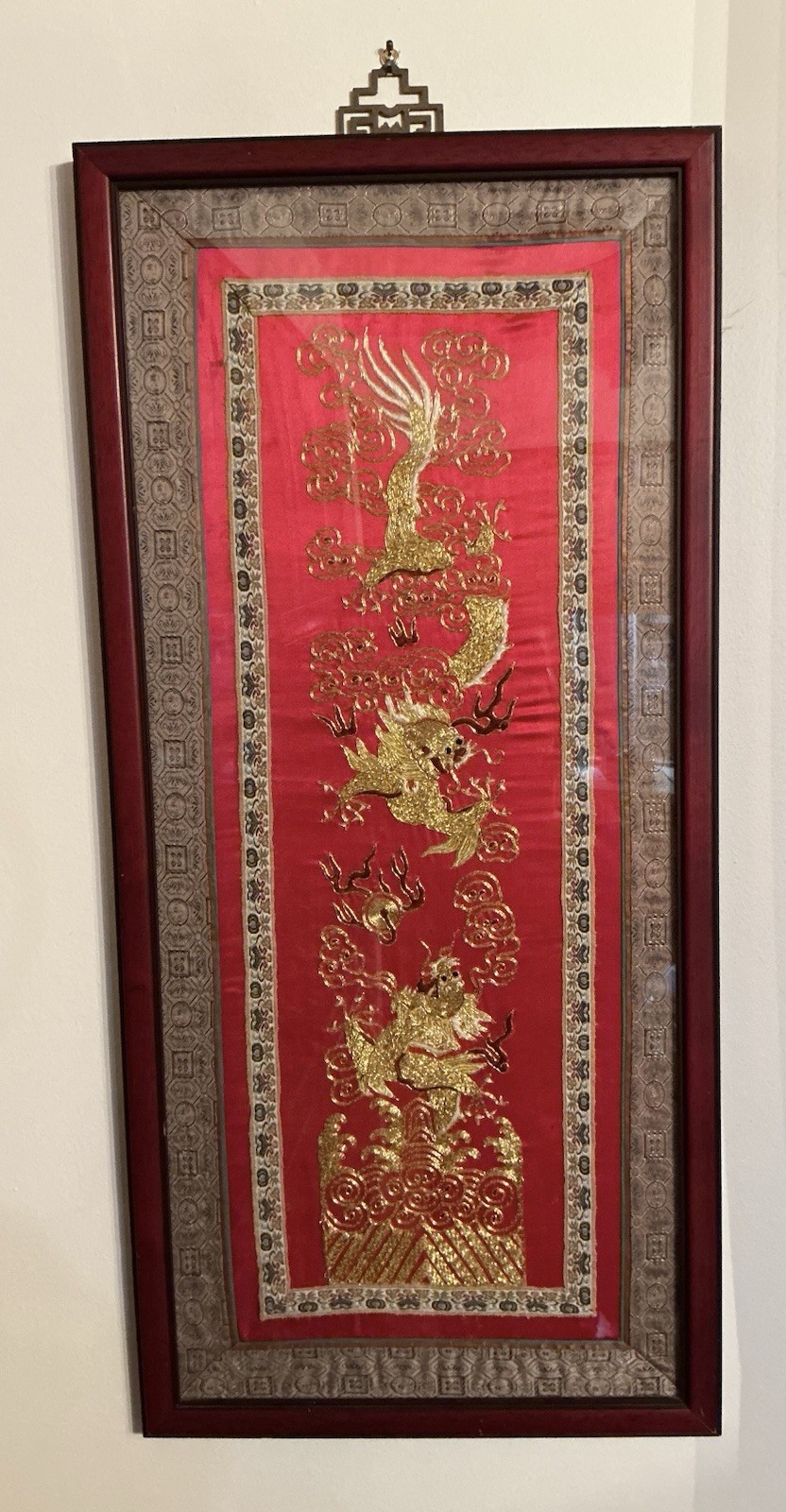 Vintage Asian Oriental Embroidered Silk Tapestry Wall Art