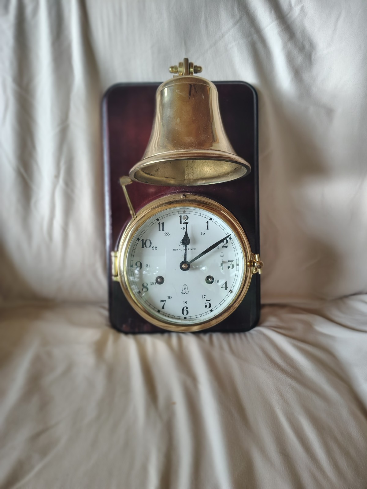 Schatz Royal Marines Ship’s Bell Clock Brass & Wood West Germany Cold War