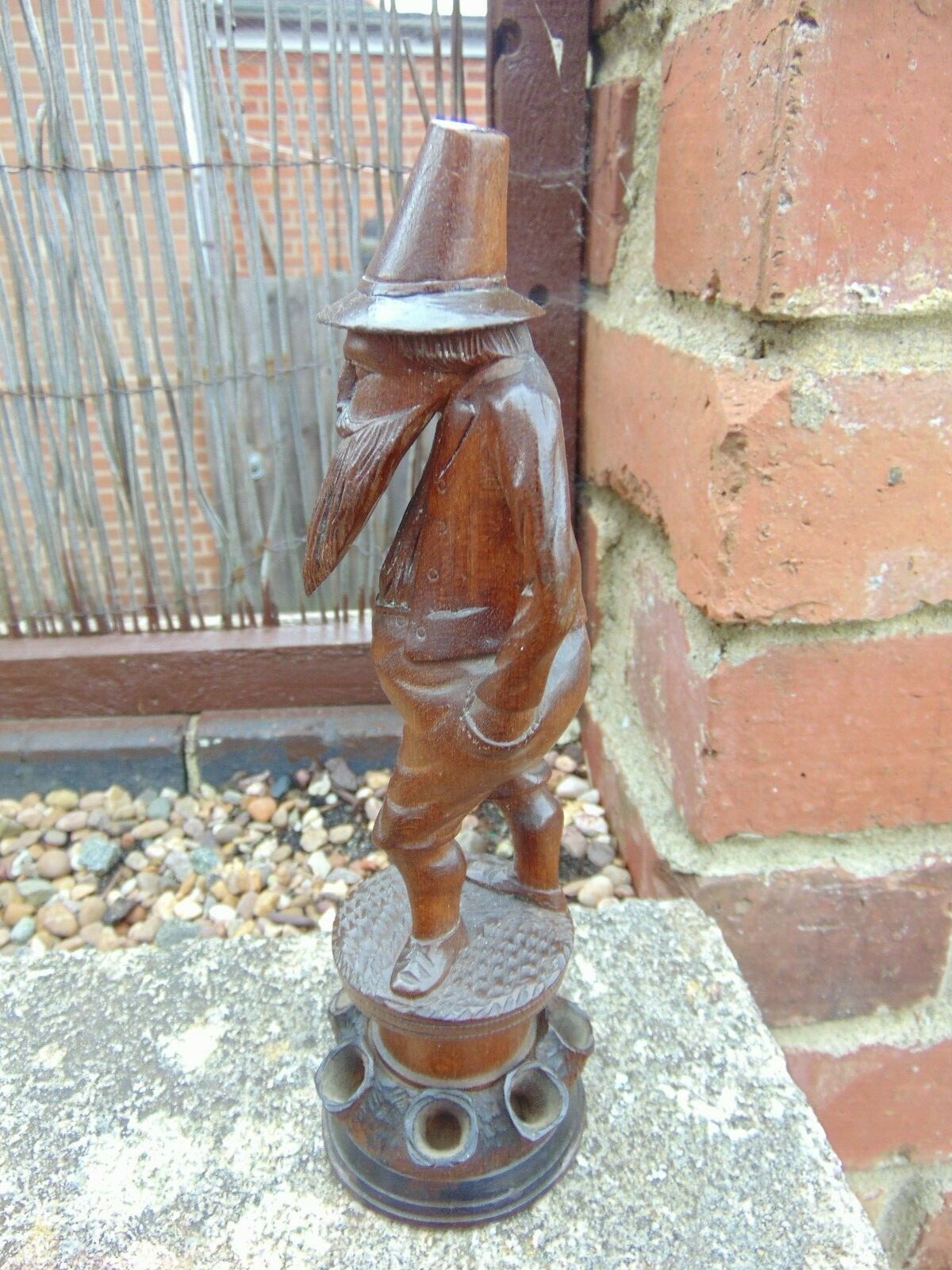 Black Forest Figural cigarette holder stand hand carved antique 19th C rare