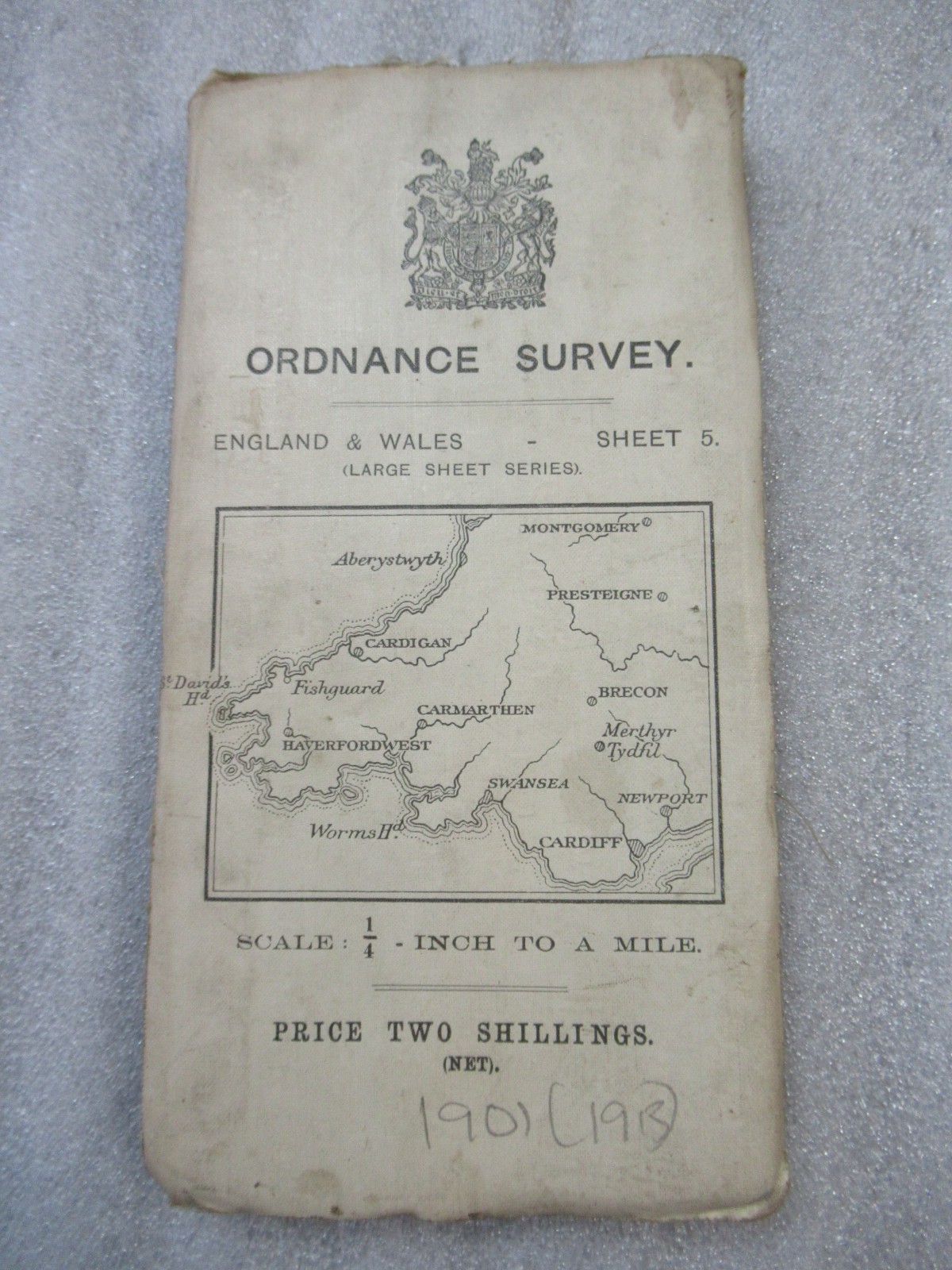 1913 SOUTH WALES – Vintage Ordnance Survey White Cover Cloth Map – Sheet 5