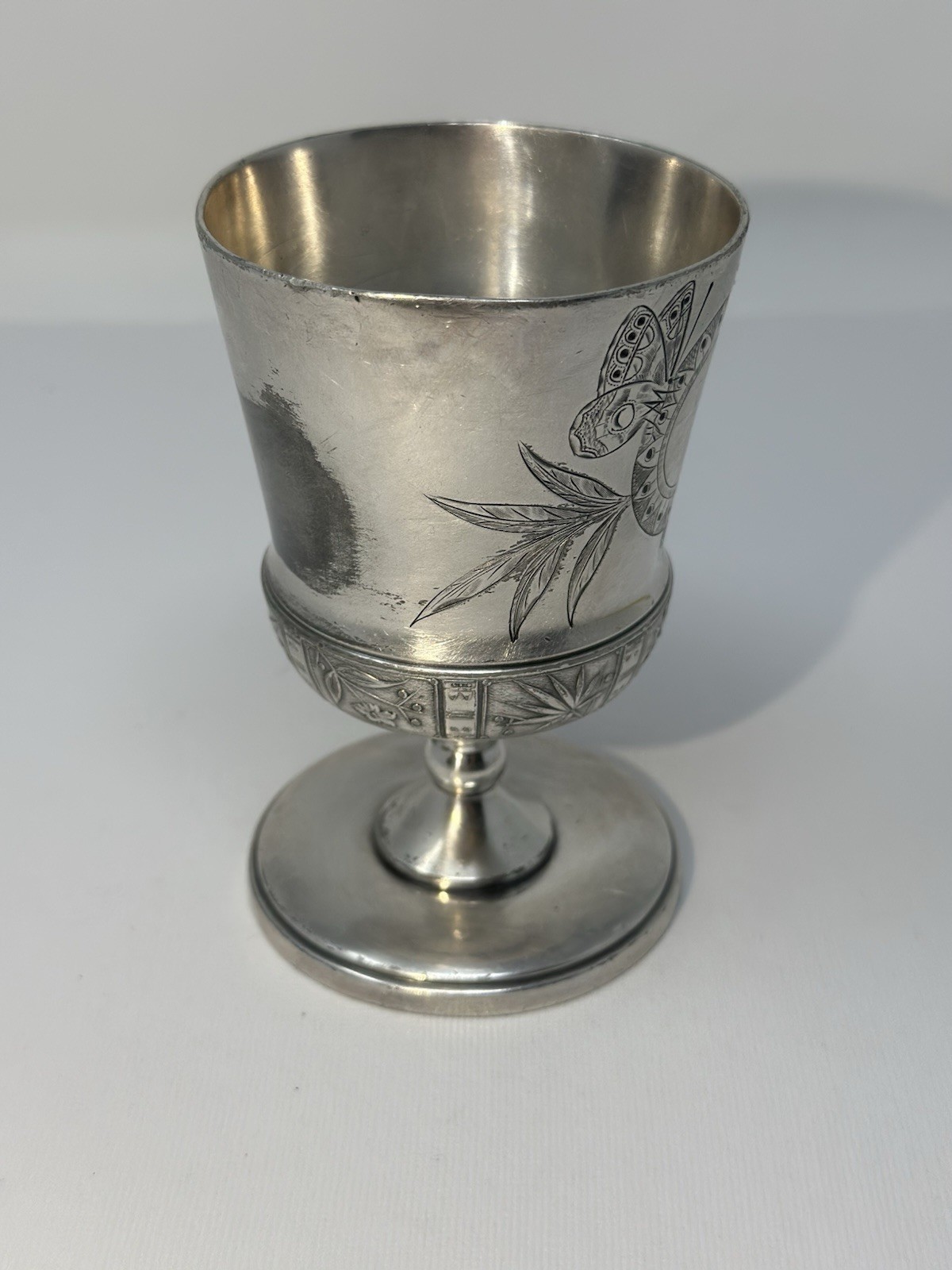 Antique Pairpoint Quadruple Plated Goblet Water Wine Butterfly Floral Victorian