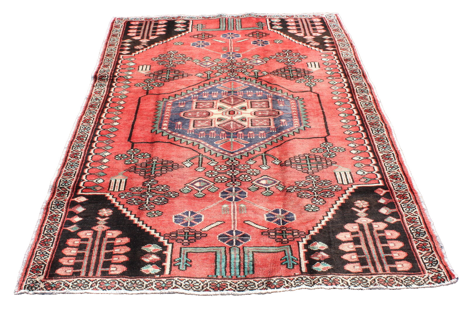 Coral Orange Tribal Turkish 4′ 9″ x 7′ 3″ Orange Hand Knotted Area Rug