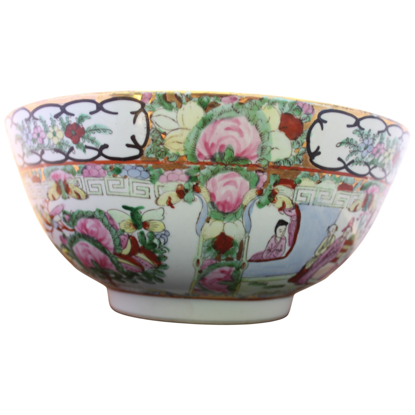 Textured Antique 19th Century Chinese Rose Pink Medallion Bowl 10″W, $.5″H