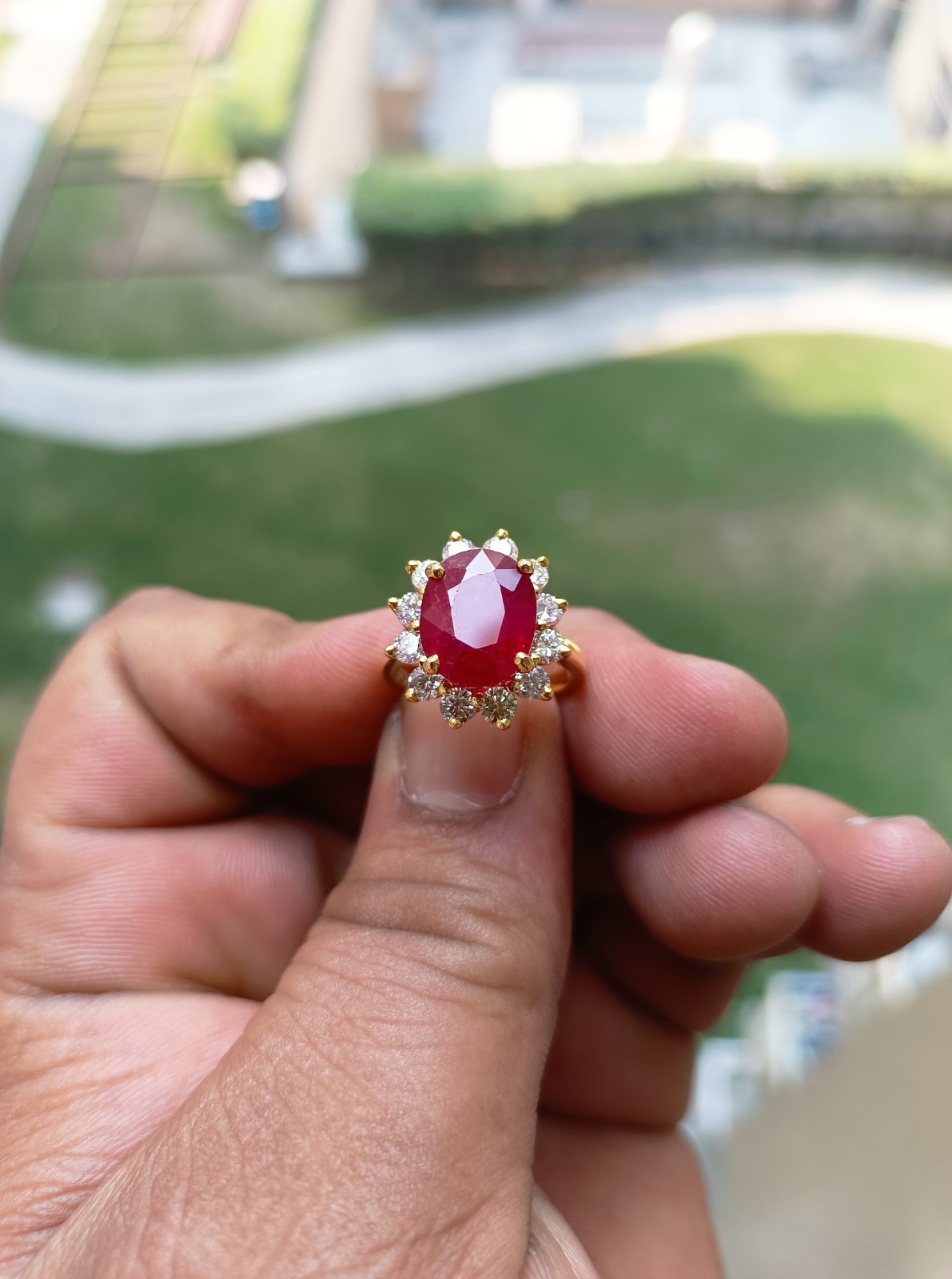 5.60 Ct Oval Cut Natural Ruby And Diamond Ring 14K Yellow Gold Size 6