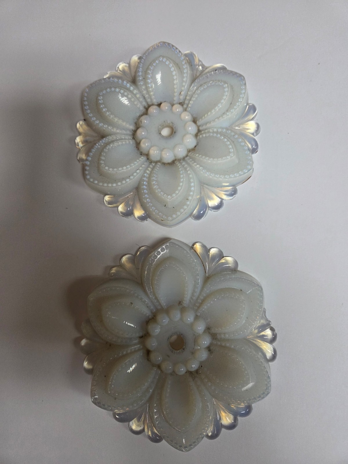 Antique Pair of Opalescent Boston & Sandwich Glass Curtain Tie-backs No hardware