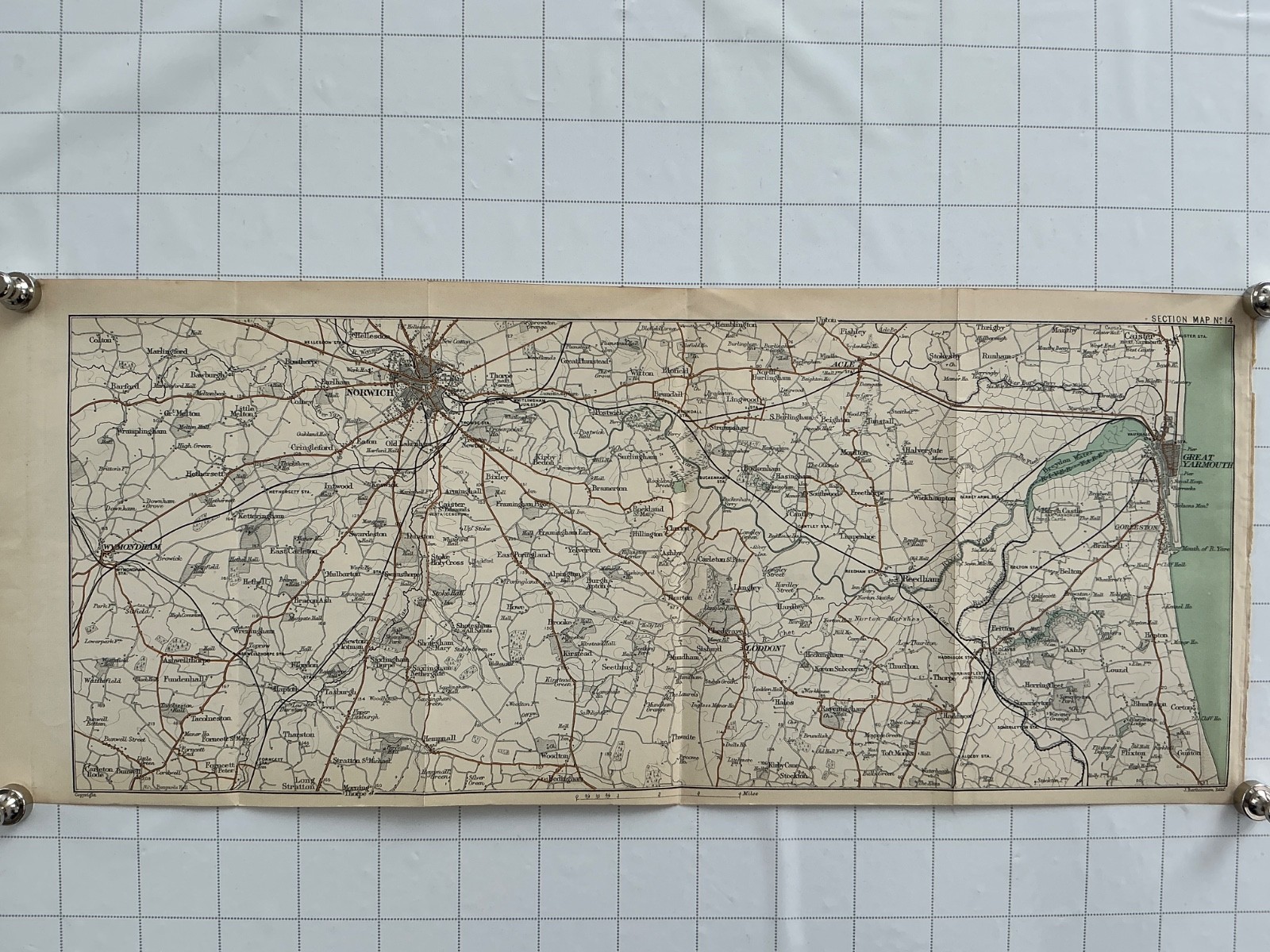 NORWICH – 1899 Original Antique County Map England Yarmouth Lowestoft Loddon