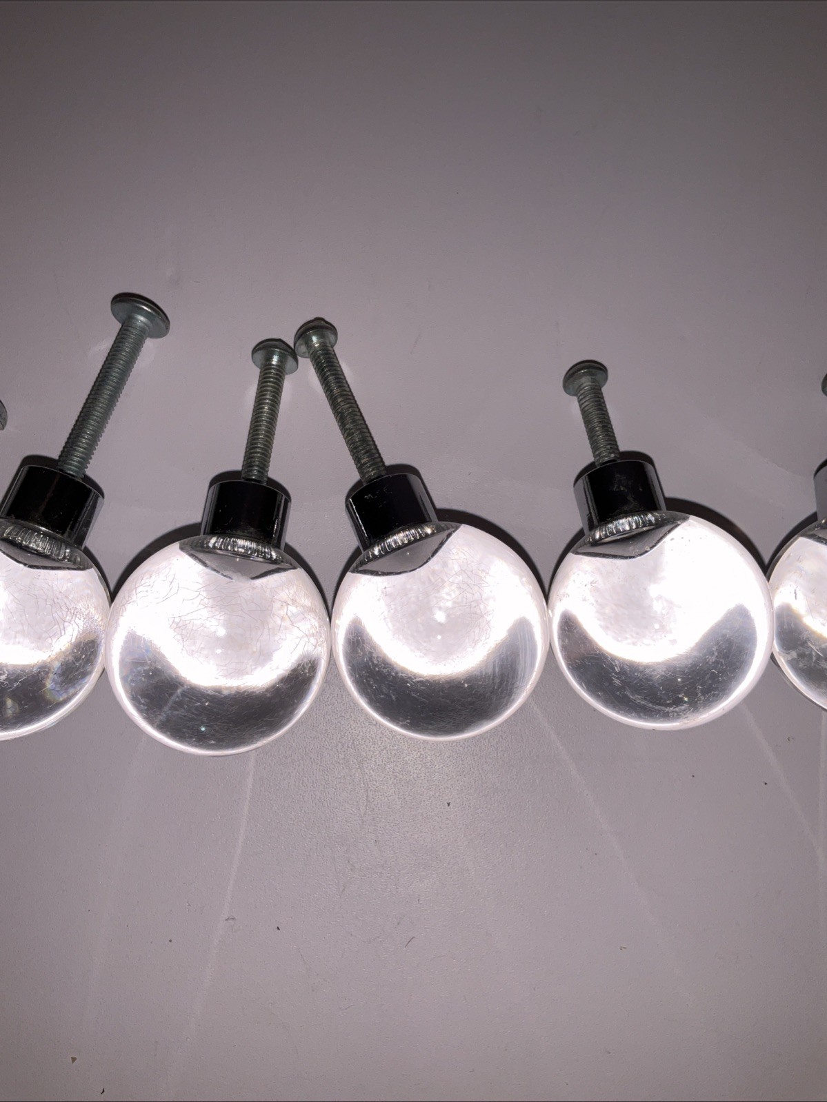 Vintage Lucite Clear Ball Drawer Knobs Pulls Set of 7 Acrylic Cabinet Handles