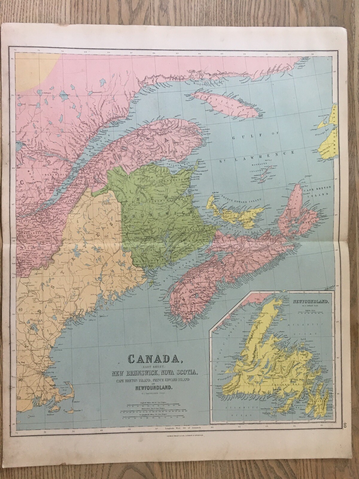 1864 Eastern Canada Large Antique Map by John Bartholomew 69 cm x 54 cm