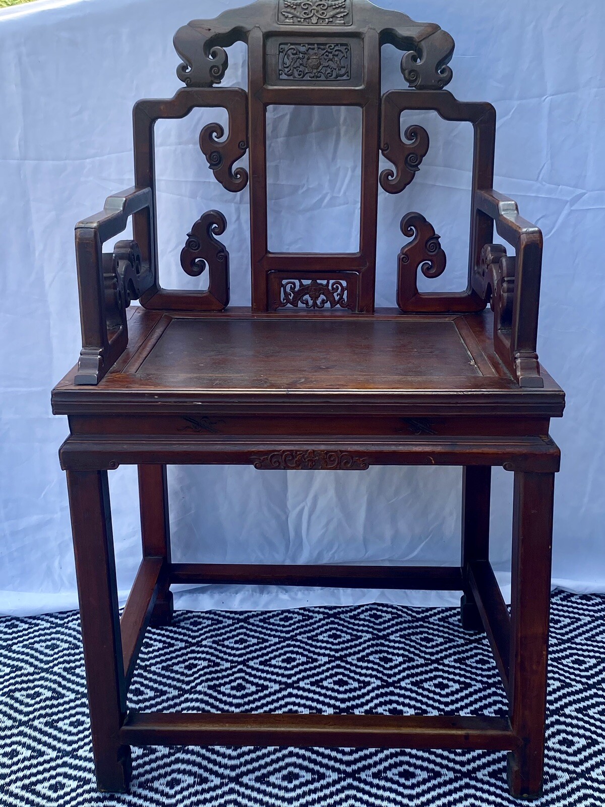 Hand Carved Hongmu Hardwood Throne Chair Late 19th Century Qing Dynasty