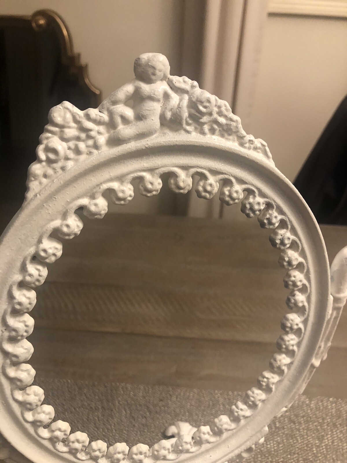 Antique Vanity Frame Stand Cast Iron Swivel Victorian Heavy White Iron Art JM9